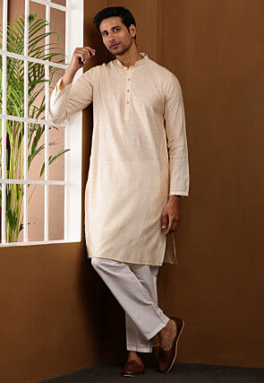 Woven Cotton Kurta in Off White