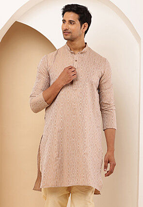 Woven Cotton Kurta in Peach