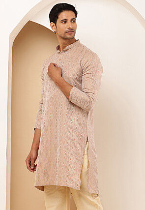 Woven Cotton Kurta in Peach