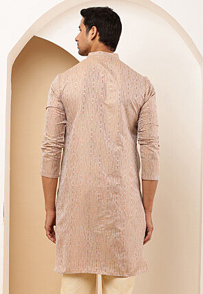 Woven Cotton Kurta in Peach