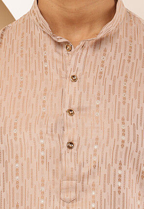 Woven Cotton Kurta in Peach