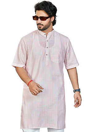 Woven Cotton Kurta in Pink