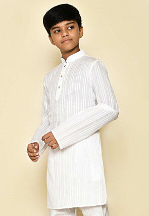 Woven Cotton Kurta in White