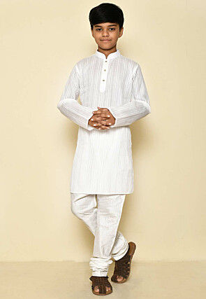 Woven Cotton Kurta in White