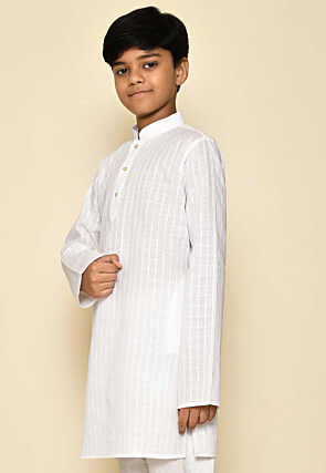 Woven Cotton Kurta in White