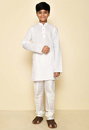 Woven Cotton Kurta in White