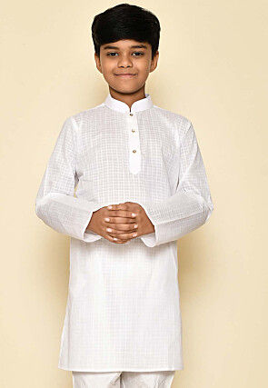 Woven Cotton Kurta in White