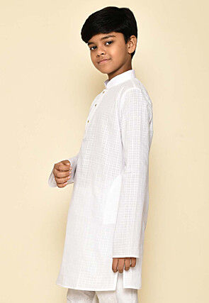 Woven Cotton Kurta in White