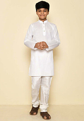 Woven Cotton Kurta in White