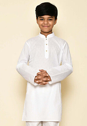 Woven Cotton Kurta in White