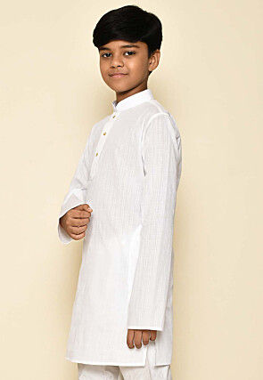 Woven Cotton Kurta in White