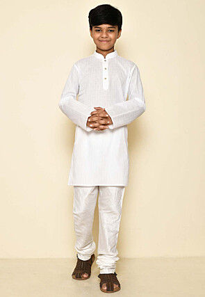 Woven Cotton Kurta in White