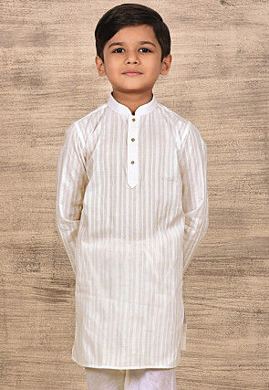 Woven Cotton Kurta in White