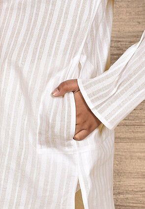 Woven Cotton Kurta in White