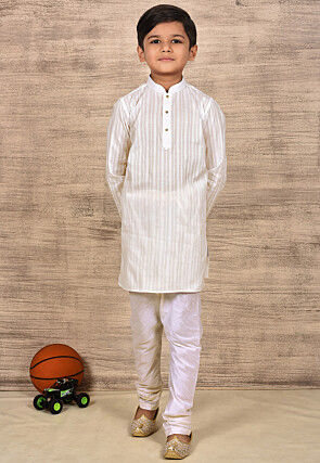 Woven Cotton Kurta in White