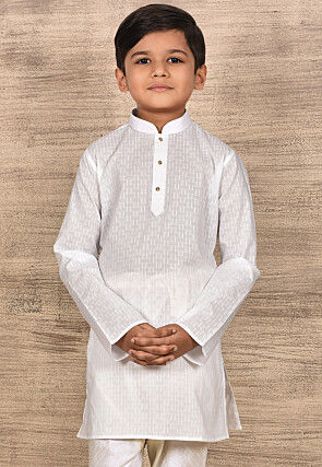 Woven Cotton Kurta in White