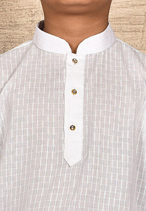 Woven Cotton Kurta in White