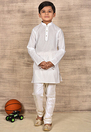 Woven Cotton Kurta in White