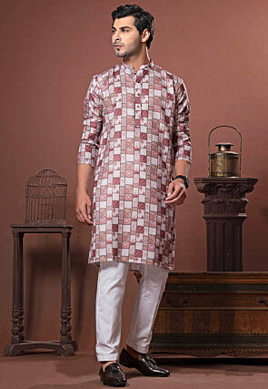 Woven Cotton Kurta Set in Multicolor