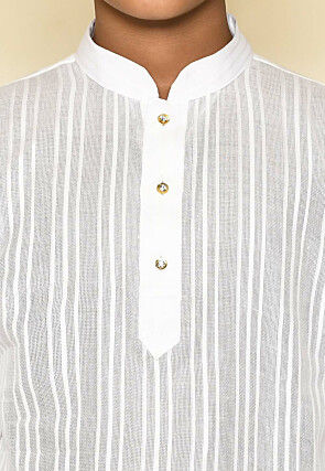 Woven Cotton Kurta Set in White