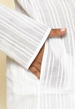 Woven Cotton Kurta Set in White