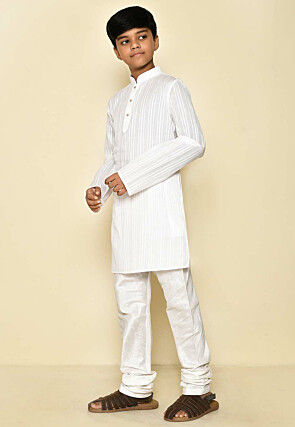 Woven Cotton Kurta Set in White