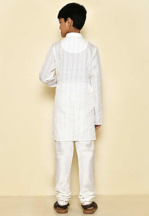 Woven Cotton Kurta Set in White