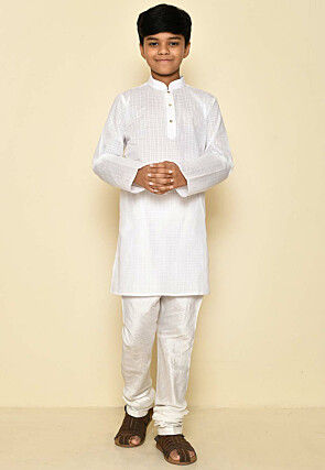 Woven Cotton Kurta Set in White