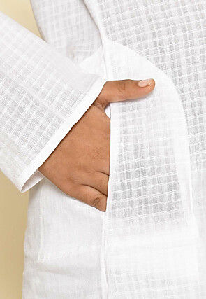 Woven Cotton Kurta Set in White