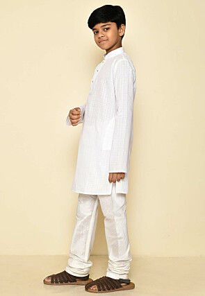 Woven Cotton Kurta Set in White