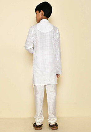 Woven Cotton Kurta Set in White