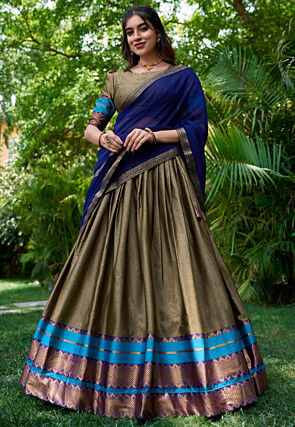 Woven Cotton Lehenga in Beige