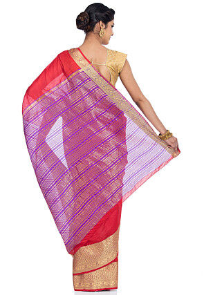 Woven Cotton Linen Saree in Red