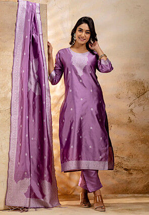 Woven Cotton Pakistani Suit in Light Purple