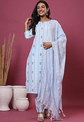 Woven Cotton Pakistani Suit in Sky Blue