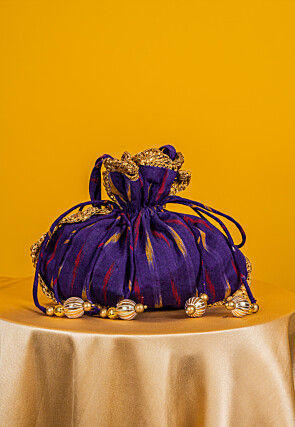 Woven Cotton Potli Bag in Purple