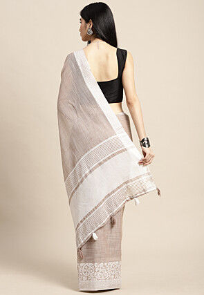 Woven Cotton Saree in Beige