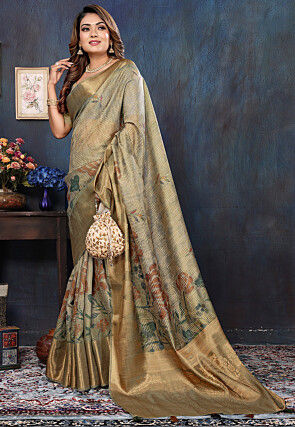 Woven Cotton Saree in Beige
