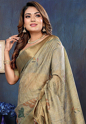 Woven Cotton Saree in Beige