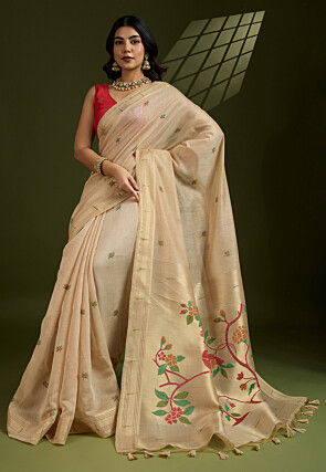 Woven Cotton Saree in Beige