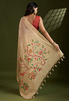 Woven Cotton Saree in Beige