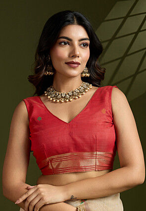 Woven Cotton Saree in Beige