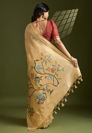 Woven Cotton Saree in Beige