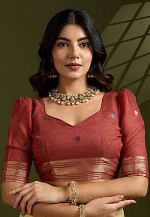 Woven Cotton Saree in Beige