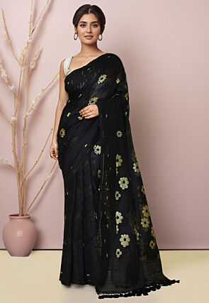 Woven Cotton Saree in Black