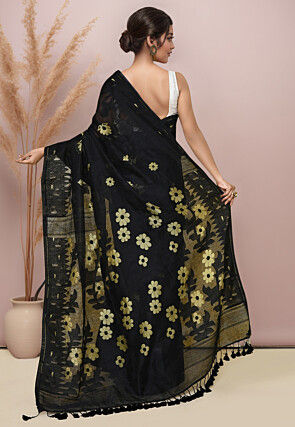 Woven Cotton Saree in Black