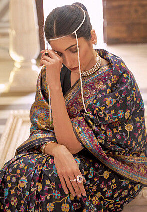 Woven Cotton Saree in Black