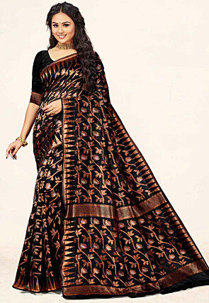 Woven Cotton Saree in Black