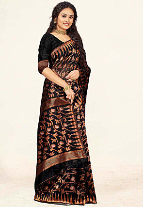 Woven Cotton Saree in Black