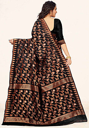 Woven Cotton Saree in Black